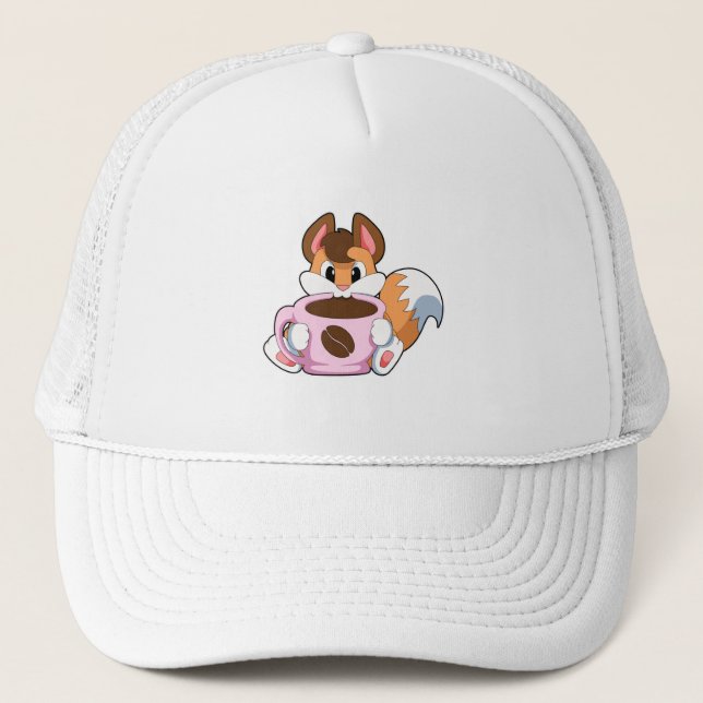 Fox with Cup of Coffee Trucker Hat (Front)
