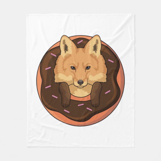 Fox with Doughnut Fleece Blanket (Front)