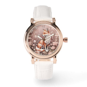 Fox With Dreamy Pink Floral Watch