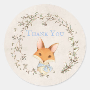 Fox with Floral Wreath Blue "Thank You" Sticker