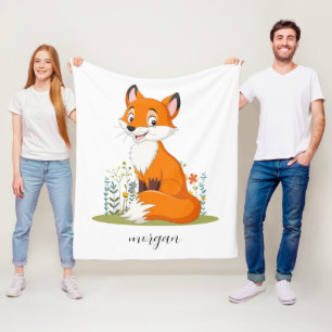 Fox With Flowers, Child's Name or Your Message Fleece Blanket