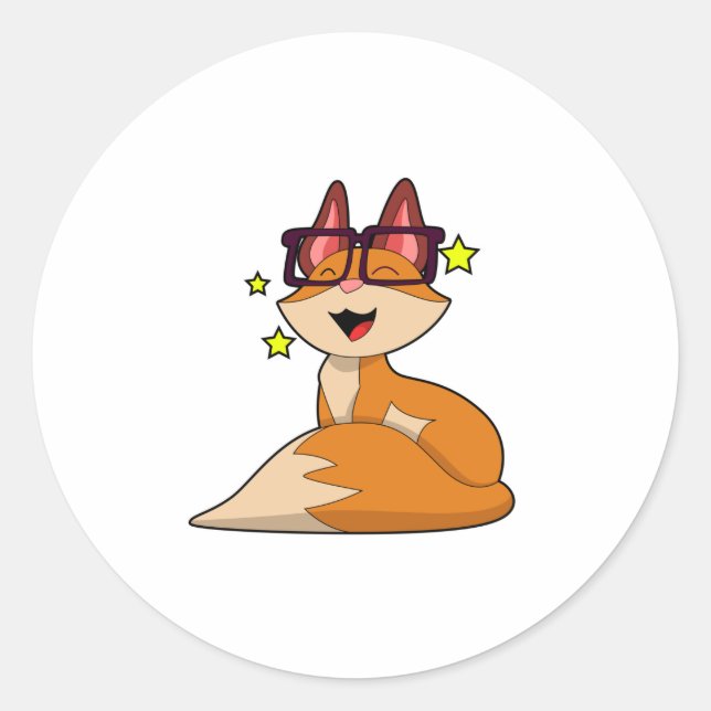 Fox with Glasses Classic Round Sticker (Front)