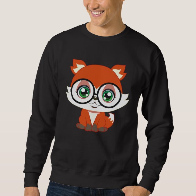 Fox with Glasses cutie Pet Nerd Nerdy Man Woman Ki Sweatshirt (Front)