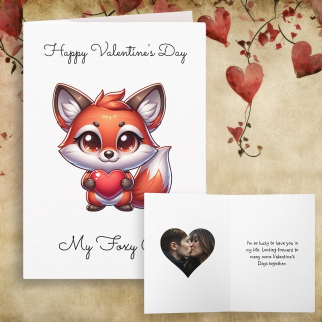 Fox with Heart Personalised Photo Valentine's  Card (Creator Uploaded)