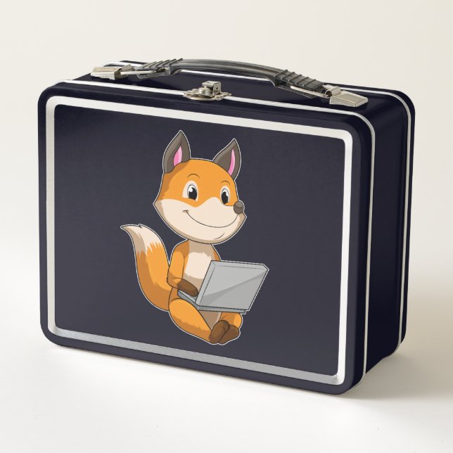 Fox with Laptop Metal Lunch Box (Front)