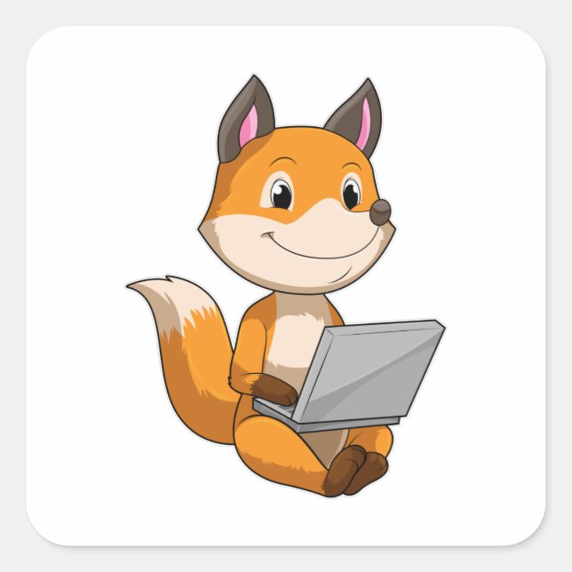 Fox with Laptop Square Sticker (Front)