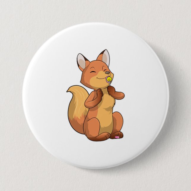 Fox with Lollipop 7.5 Cm Round Badge (Front)
