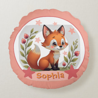 Fox With Name Typography Round Cushion
