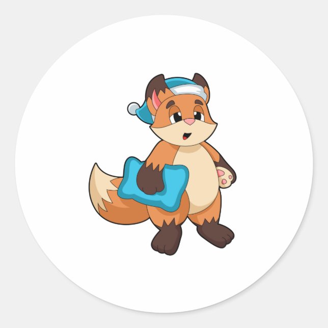 Fox with Nightcap Classic Round Sticker (Front)