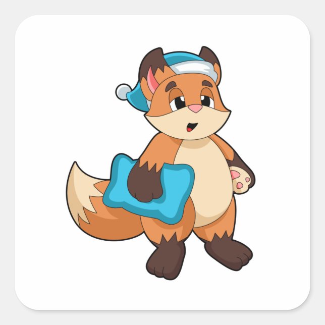 Fox with Nightcap Square Sticker (Front)