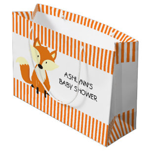 Fox with Orange and White Stripes Baby Shower Large Gift Bag