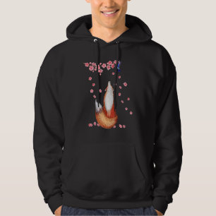 Fox with Pink Cherry Blossoms Japanese Fox Hoodie