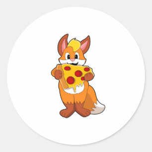 Fox with Pizza Classic Round Sticker