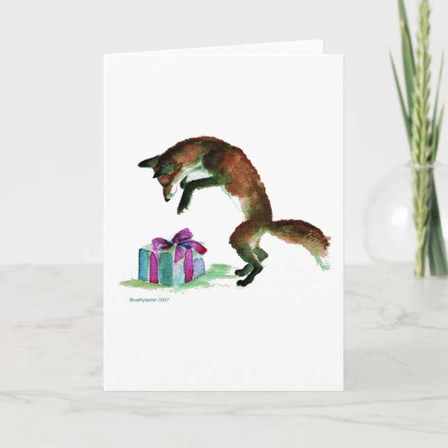 fox with present card (Front)