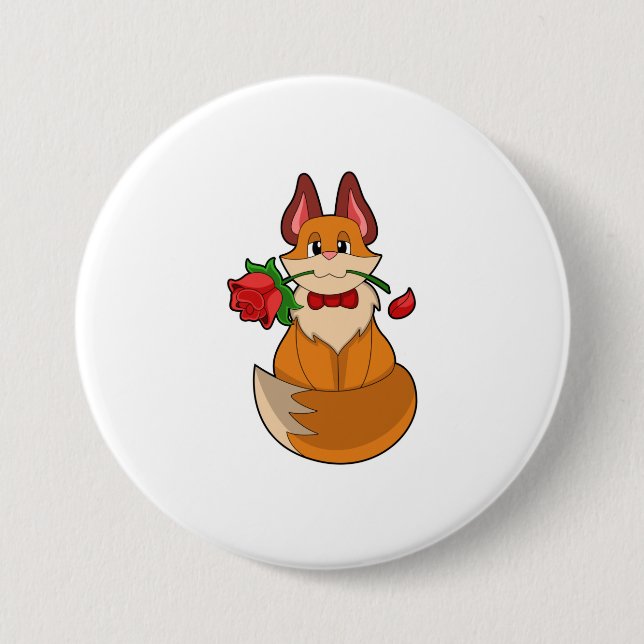 Fox with Rose Flower 7.5 Cm Round Badge (Front)