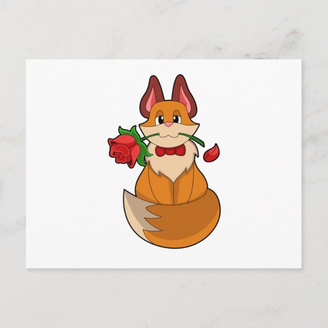 Fox with Rose Flower Postcard (Front)