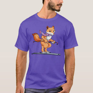Fox with scarf as skier with skis T-Shirt