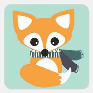 Fox With Scarf Cute Blue Sticker