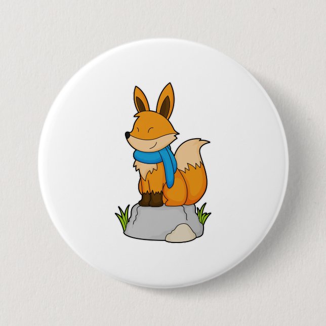 Fox with Scarf on Rock 7.5 Cm Round Badge (Front)