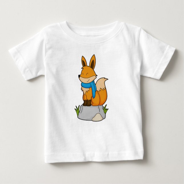 Fox with Scarf on Rock Baby T-Shirt (Front)