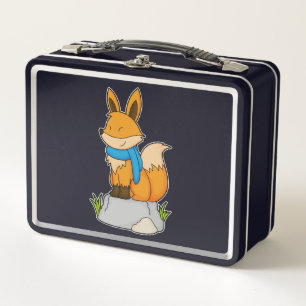 Fox with Scarf on Rock Metal Lunch Box