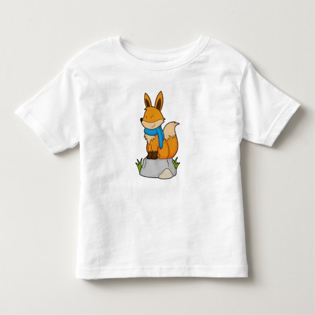 Fox with Scarf on Rock Toddler T-Shirt (Front)