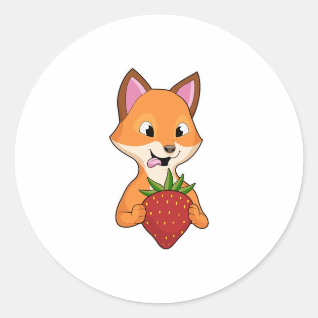 Fox with Strawberry Classic Round Sticker (Front)