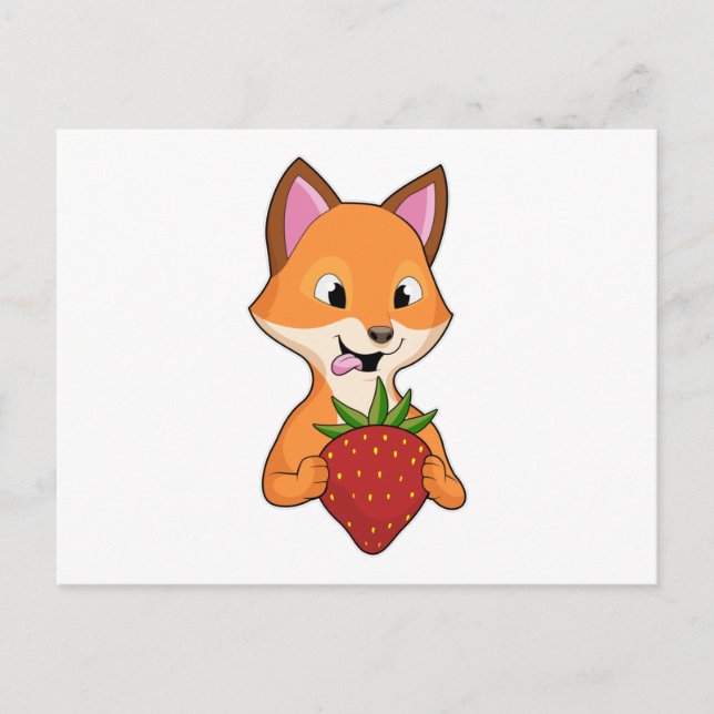 Fox with Strawberry Postcard (Front)