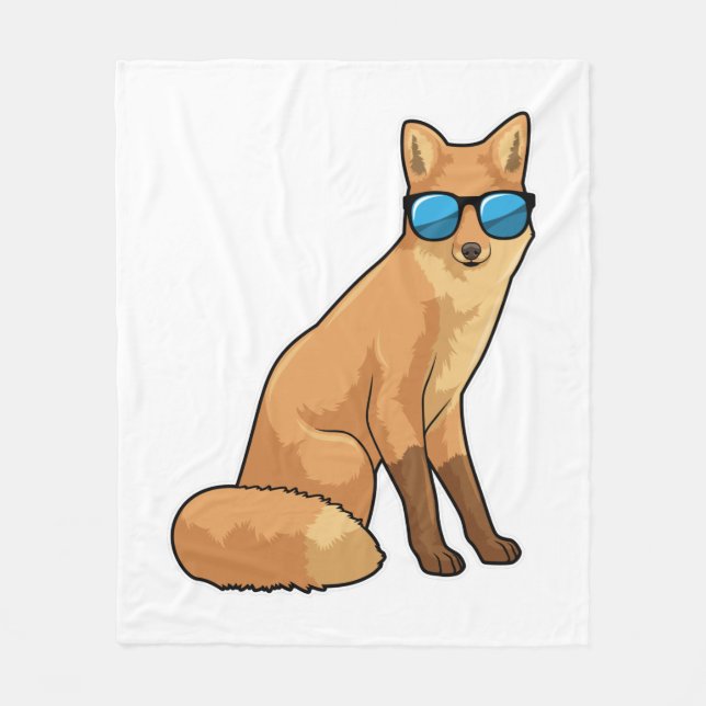 Fox with Sunglasses Fleece Blanket (Front)