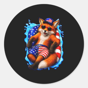 Fox with sunglasses patriotic animal summer pool classic round sticker