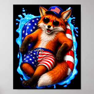 Fox with sunglasses patriotic animal summer pool poster