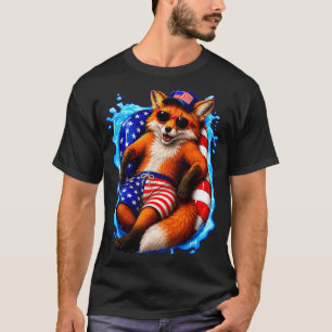 Fox with sunglasses patriotic animal summer pool T-Shirt