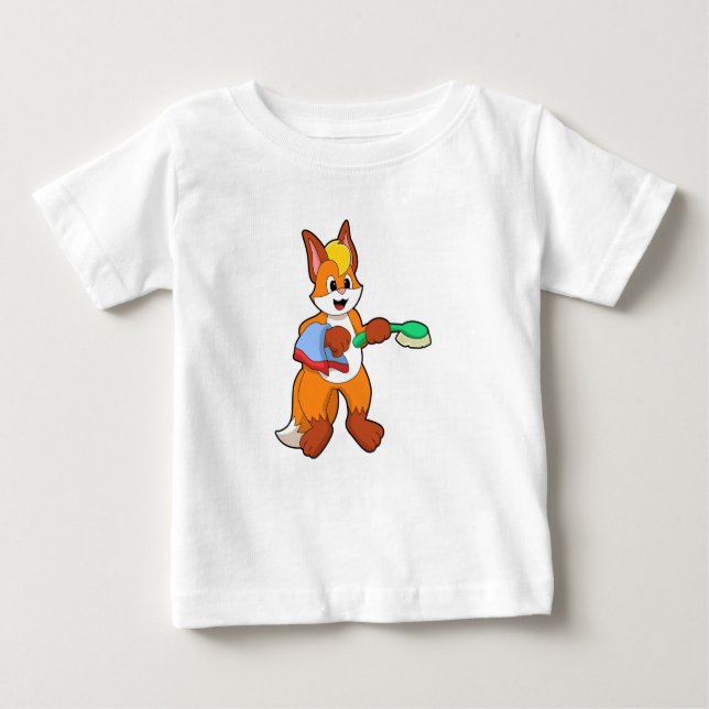 Fox with Towel & Brush Baby T-Shirt (Front)