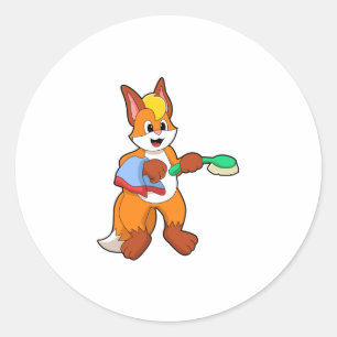 Fox with Towel & Brush Classic Round Sticker