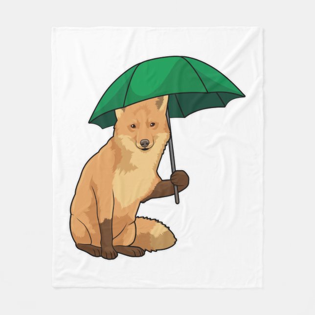 Fox with Umbrella Fleece Blanket (Front)