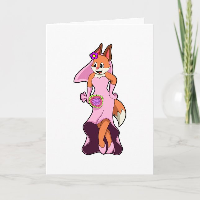 Fox with Wedding dress & Bunch of Flower Card (Front)