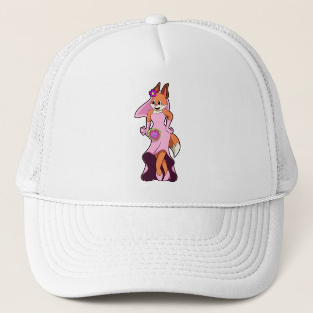 Fox with Wedding dress & Bunch of Flower Trucker Hat (Front)