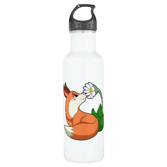 Fox with white Flower 710 Ml Water Bottle (Front)