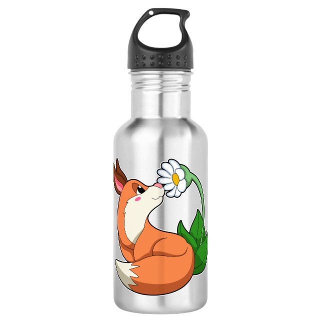 Fox with white Flower 710 Ml Water Bottle (Front)