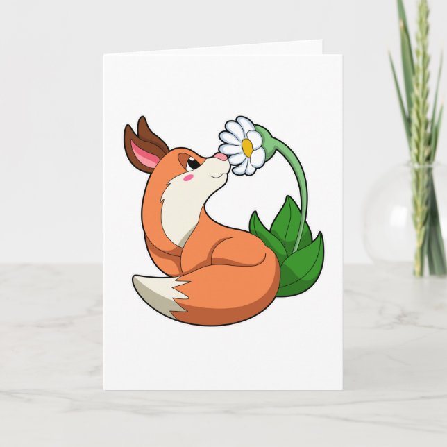 Fox with white Flower Card (Front)