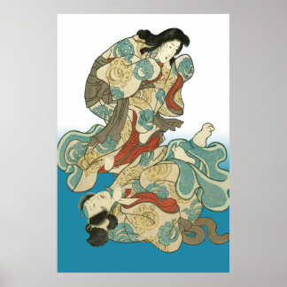 Fox-woman and fox-man Kuniyoshi - Asukai Masatsune Poster