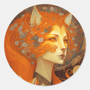 Fox Woman Fantasy Art Classic Round Sticker