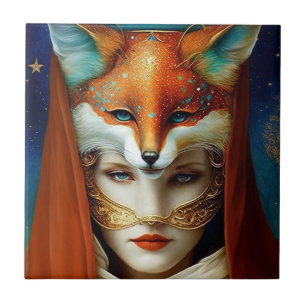 Fox Woman Surreal Fantasy Art Ceramic Tile
