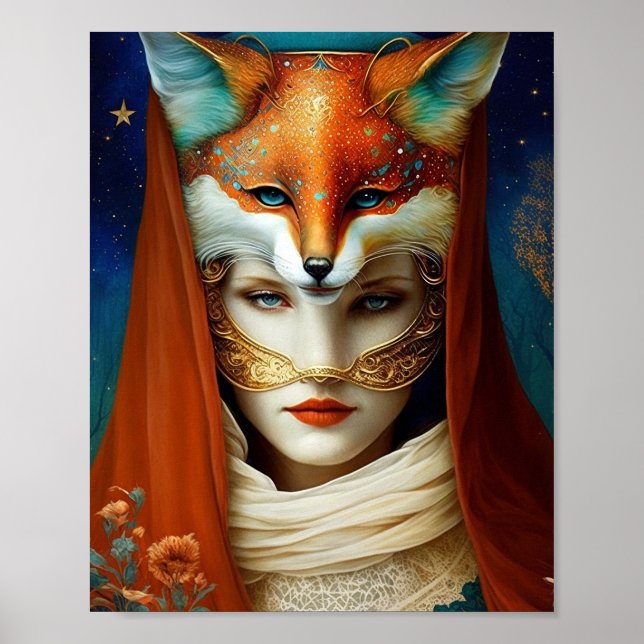 Fox Woman Surreal Fantasy Art Poster (Front)