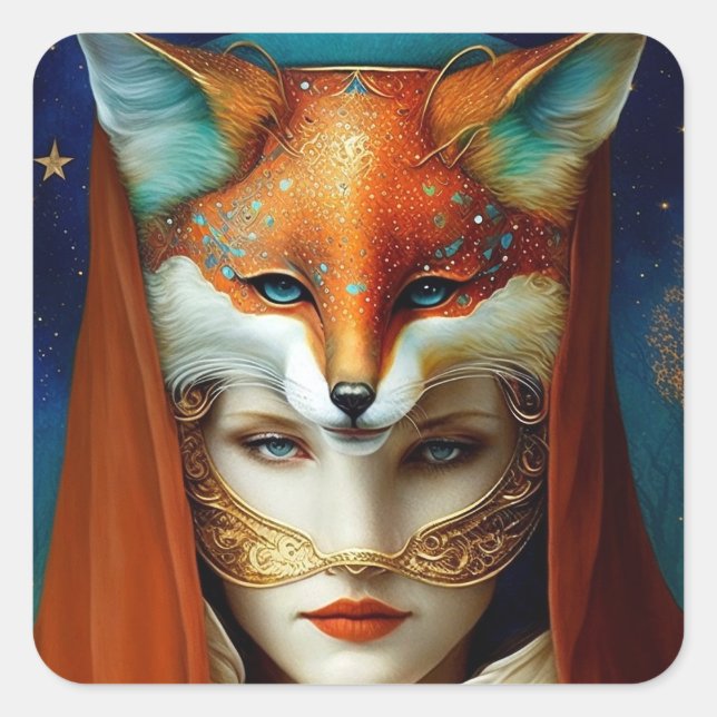 Fox Woman Surreal Fantasy Art Square Sticker (Front)