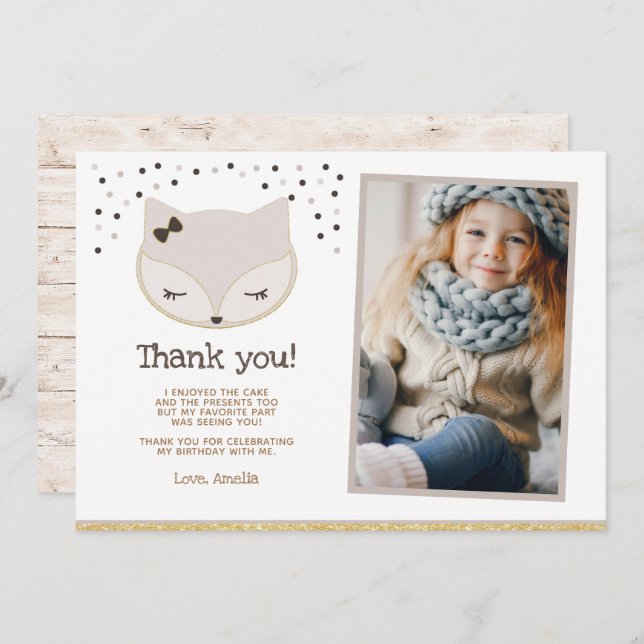 Fox, Wonderland Thank you cards with photo (Front/Back)