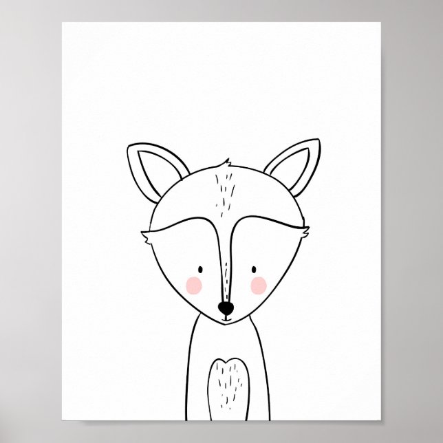 Fox Woodland Animal Nursery Wall Art Monochrome (Front)