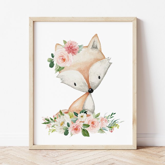 Fox, Woodland Animals, Boho, Pink Flowers Poster (Creator Uploaded)