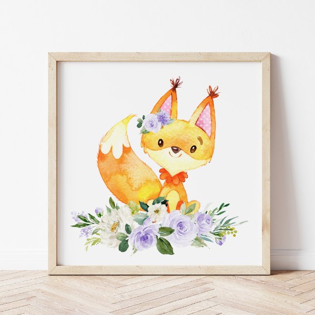 Fox, Woodland Animals, Boho, Purple Flowers Photo Print (Creator Uploaded)