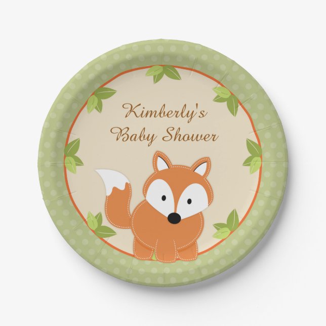Fox Woodland Baby Shower Paper Party Plates (Front)